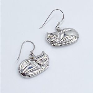 Vintage Sterling Silver Cat Earrings
